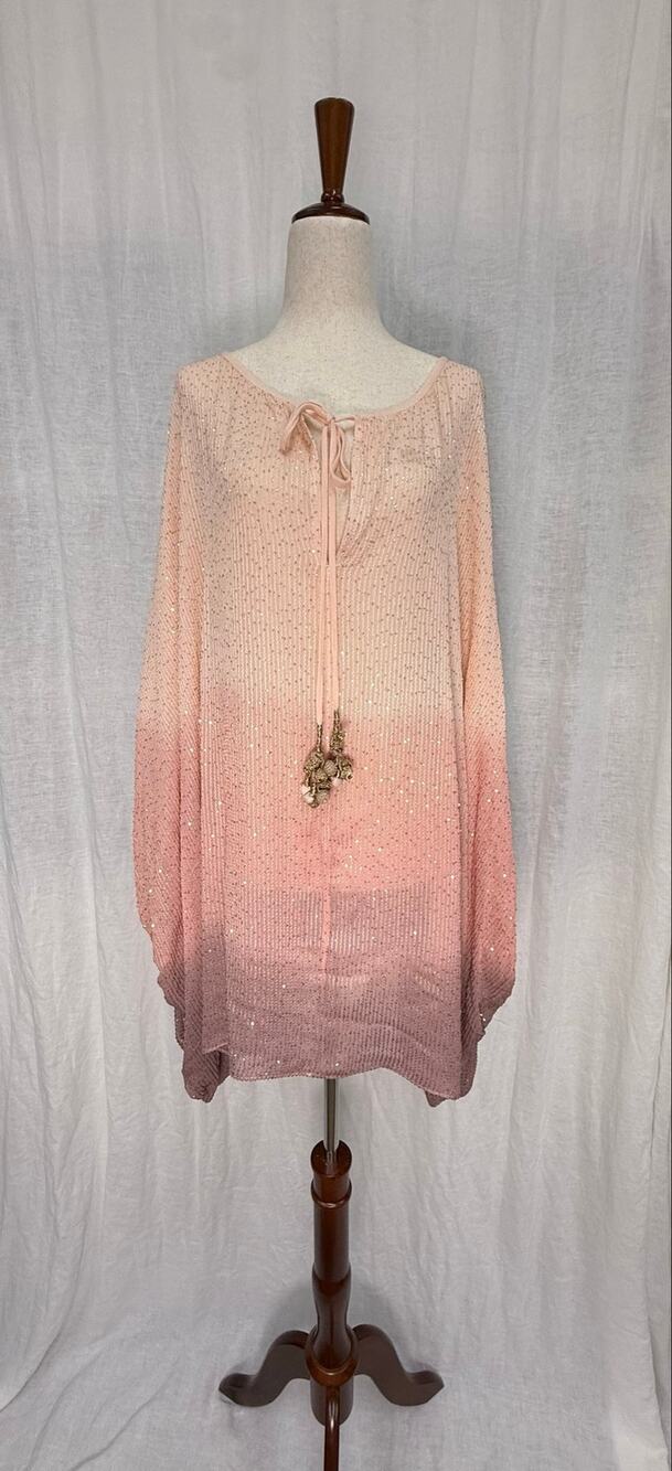 Florabella Bellini Sequin Crepe Dip Dye Short Kaftan Dress Ombre Pink Shimmer
OS